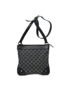 Gucci Flap Cross Belt Bag Black GG Canvas